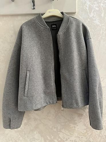 denalg collection: ZARA qadın bomber jileti/jaketi – bozumtul boz rəngdə, minimal dizayn — 1