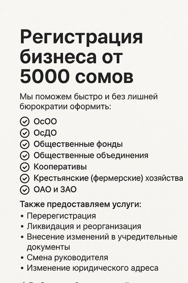 ремонт ноутбуков с выездом на дом: Регистрация ОсОО. Предлагаются комплексные услуги по регистрации