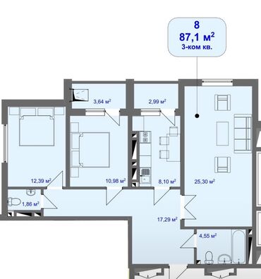 каинда продажа квартир: 3 комнаты, 87 м², Элитка, 6 этаж, Евроремонт