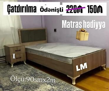 komod ucun doşəkcə: Tək nəfərlik taxta çarpayı dəsti - Ölçü: 90 sm x 2 m - Rəng/üslub — 1