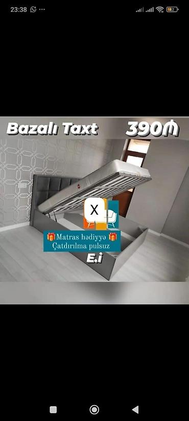 Çarpayılar: Bazalı taxt – 390₼ - Modern dizaynlı, yumşaq başlıqla - Qalxan — 1