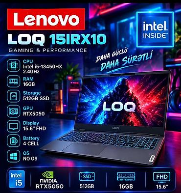 Yeni Lenovo LOQ, 15.6 ", Intel Core i5, 512 GB, Ünvandan götürmə, Pulsuz çatdırılma, Ödənişli çatdırılma