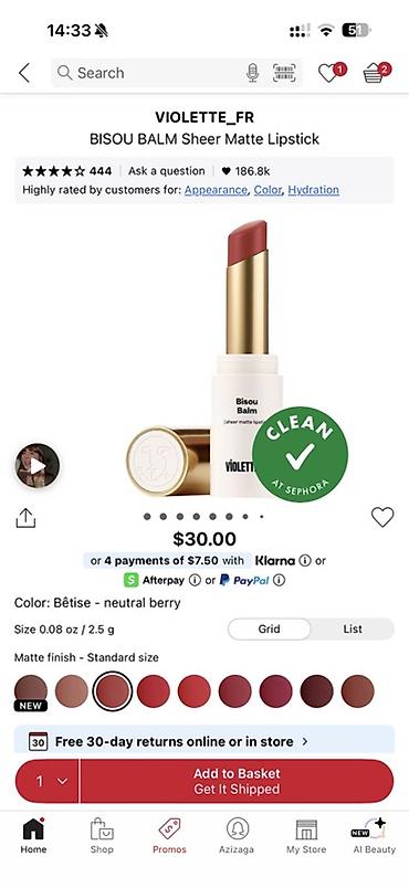 VIOLETTE_FR – Bisou Balm Sheer Matte Lipstick - Növ: Sheer mat dodaq