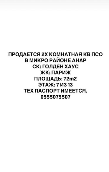 Продажа квартир: 2 комнаты, 72 м², Элитка, 7 этаж, ПСО (под самоотделку)