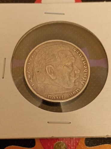qədimi pul: Монета немецкая 3 Рейх.
5 Рейх Марка(серебро) - 1936 года