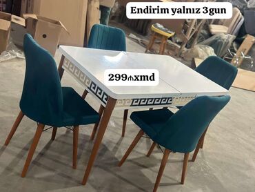 yazı masası ikinci el: Mətbəx üçün, Yeni, Açılan, Dördbucaq masa, 4 stul