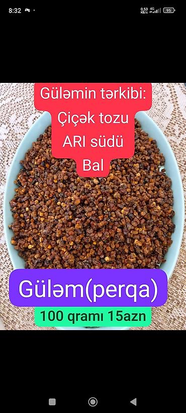 zəncirotu balı: Güləm (perqa) – arı məhsulu Tərkibi: - Çiçək tozu - Arı südü - Bal — 1