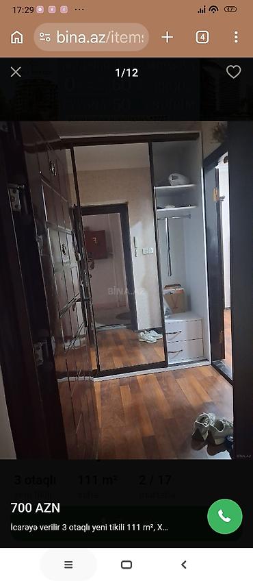 gencede ev: İcarə üçün mənzil – 3 otaqlı, 111 m², yeni tikili, 2/17 mərtəbə.MƏNZİL — 4