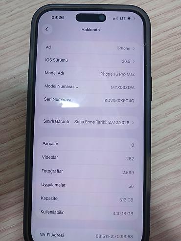 IPhone 16 Pro Max, 512 GB, Graphite, Zəmanət — 2