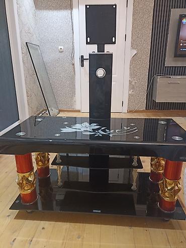 televizor stendleri: Qara şüşə TV stendi və divar asqısı ilə - Material: qalın temperli — 1