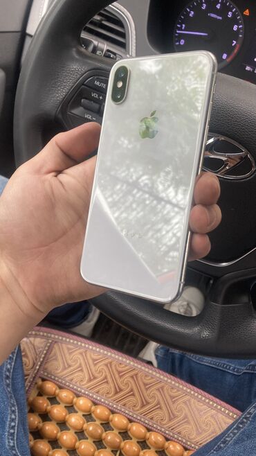 Apple iPhone: IPhone X, Б/у, 64 ГБ, Серебристый, Защитное стекло, Чехол
