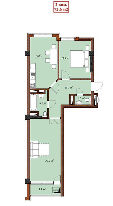 Продажа квартир: 2 комнаты, 73 м², Элитка, 9 этаж, ПСО (под самоотделку)