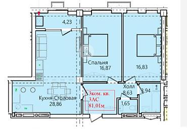 nova city: 3 комнаты, 81 м², ул. Горького / Алматинка Элитка, 6 этаж, ПСО (под самоотделку) — 2