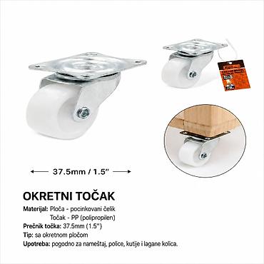 KMT Style okretni točak sa pločom – prečnik 37.5 mm (1.5"), beli PP
