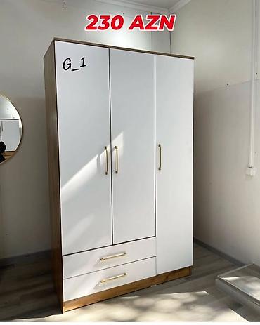embawood paltar dolabı: Üç qapılı geyim dolabı – G_1 modeli - Dizayn: ağ ön panellər — 1