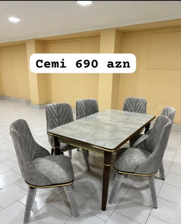 Masa və oturacaq dəstləri: Qonaq otağı üçün, Yeni, Açılan, Dördbucaq masa, 6 stul