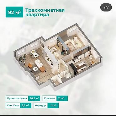 seven development: 3 комнаты, 92 м², Элитка, 7 этаж, ПСО (под самоотделку) — 1
