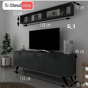 hamam refi: TV stend və asma rəf dəsti - Rəng: qara - Material: laminat/MDF tipli — 1