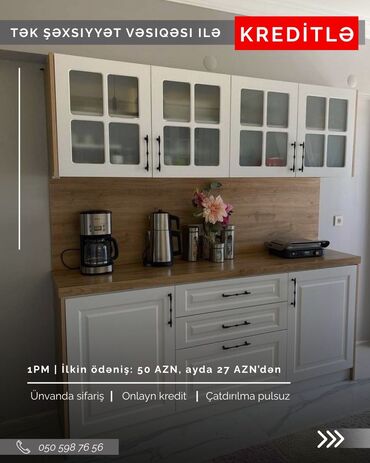 Sifarişlə mətbəx mebeli: Sifarişlə mətbəx dəsti, Özü çəkən petlələr, Sadə laminat, Kredit var, Pulsuz çatdırılma — 2