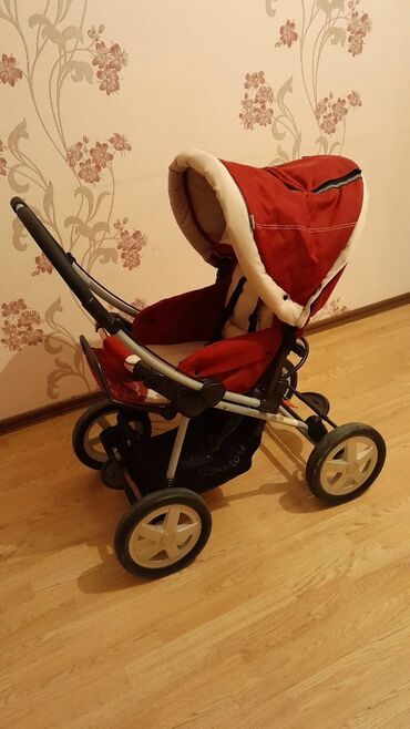 прогулочные коляски для двойни и тройни: My Baby Modern uşaq arabası - Rəng: qırmızı/krem - 4 iri təkər –