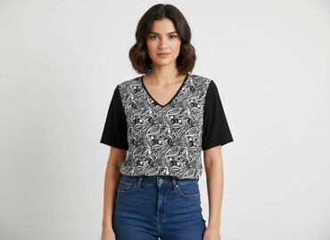 bluzki w paski rękaw 3 4: Women's blouse, size S