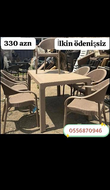 Yeni, Dördbucaq masa, 8 stul, Açılmayan, Stullar ilə, Plastik, Türkiyə