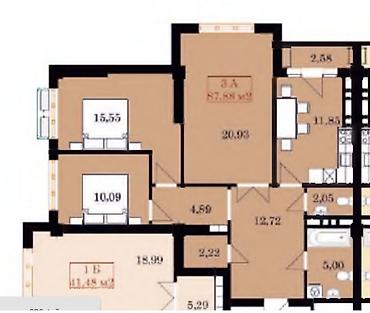 3 комнаты, 88 м², Джал-15 11 этаж, ПСО (под самоотделку)
