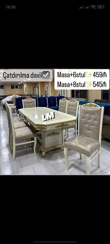 embawood stullar: Qonaq otağı üçün, Yeni, Dördbucaq masa, 6 stul — 1