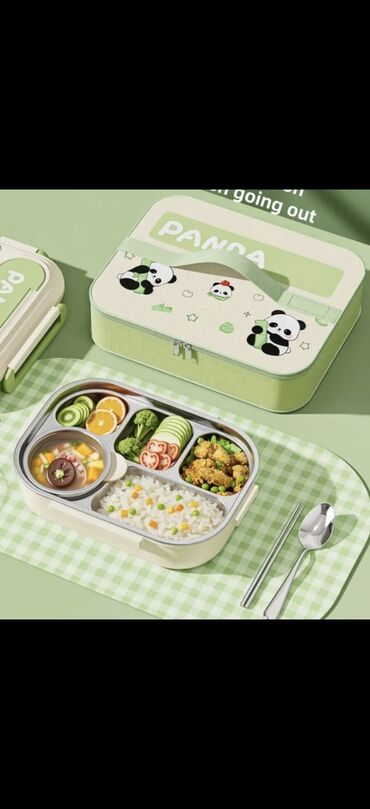 набор кастрюль: Panda temalı izolyasiyalı yemək qabı + termo çanta seti + su qabi