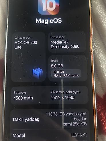 iphone 16 e: Honor 200 Lite, 256 GB, rəng - Qara, Barmaq izi — 4
