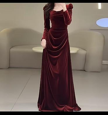 платья кыз узату: Кече көйнөгү, Классикалык, Узун модель, Велюр, Жеңдери менен, M, L, XL — 1