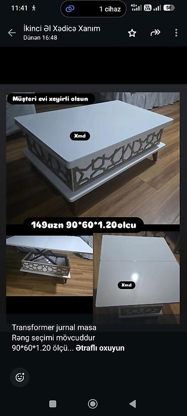 Sifarişlə ev mebeli: Transformer jurnal masa Rəng seçimi mövcuddur 90*60*1.20 ölçü — 4
