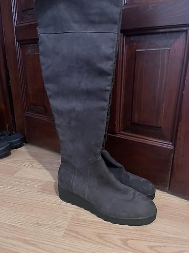 mckinley winter boots: Jednom nosene zenske čizme preko kolena – tamnosive, semiš (sličan — 2
