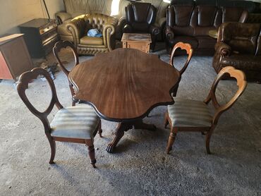 Setovi stolova i stolica: Antikni trpezarijski set – sto i 4 stolice - Materijal: puno drvo — 5