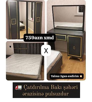 Yataq otağı dəsti – müasir dizayn, qara rəng və qızılı detallar Dəst