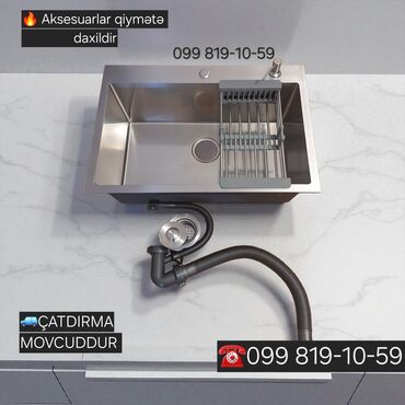 Mətbəx çanaqları: Yeni Kvadrat Mətbəx çanağı, Şkafsız, Paslanmaz polad, Pulsuz çatdırılma — 1