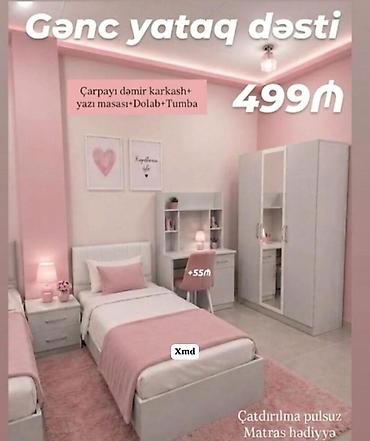gənc oda: Gənc yataq dəsti Komplekt: - Dəmir karkaslı çarpayı - Yazı masası — 1