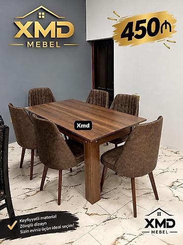 XMD Mebel – Yemək otağı dəsti - Tərkib: 1 ədəd düzbucaqlı masa + 6