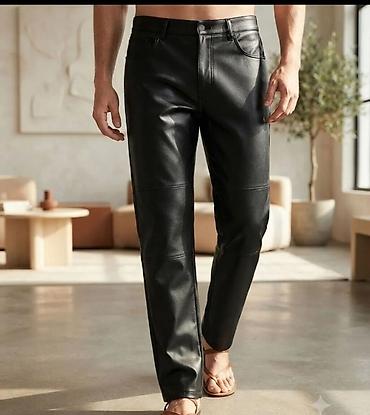Pantalone: Muške pantalone od eko kože – crne - Materijal: visokokvalitetna eko — 1