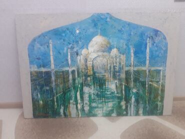 resm taxtasi: Rəsm əsəri Tac Mahal yağlı boya ilə parça üzərində. Taj Mahal. Ölçüsü
