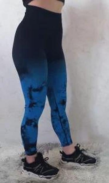 Helanke, biciklistički šortsevi: Ženske helanke sa visokim strukom u crno-plavoj tie-dye boji. Helanke — 18