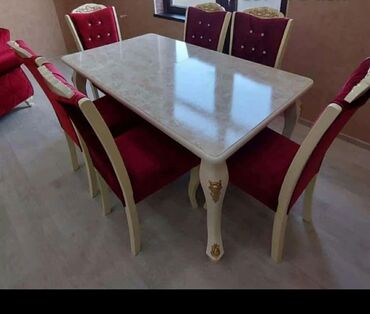 Masa və oturacaq dəstləri: Qonaq otağı üçün, Yeni, Açılmayan, Dördbucaq masa, 6 stul — 15