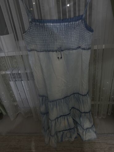 44 размер платье: Детское платье, цвет - Голубой, Б/у