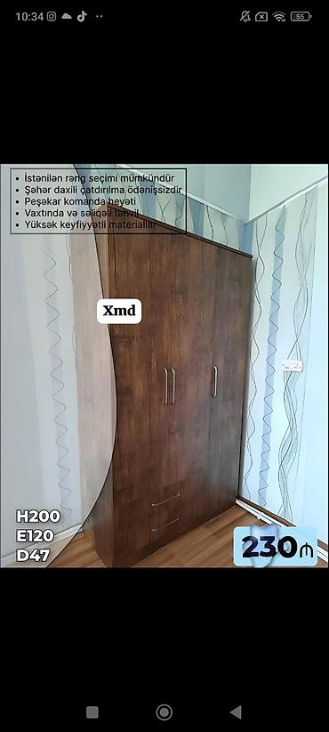 taxta rəf: Üç qapılı geyim dolabı – 230 AZN - Ölçülər: H200 x E120 x D47 sm - — 1