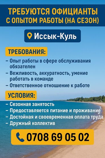 жумуш издеймин бишкектен: Талап кылынат Официант Тажрыйбасы бир жылдан аз, Төлөм Бир айда эки жолу