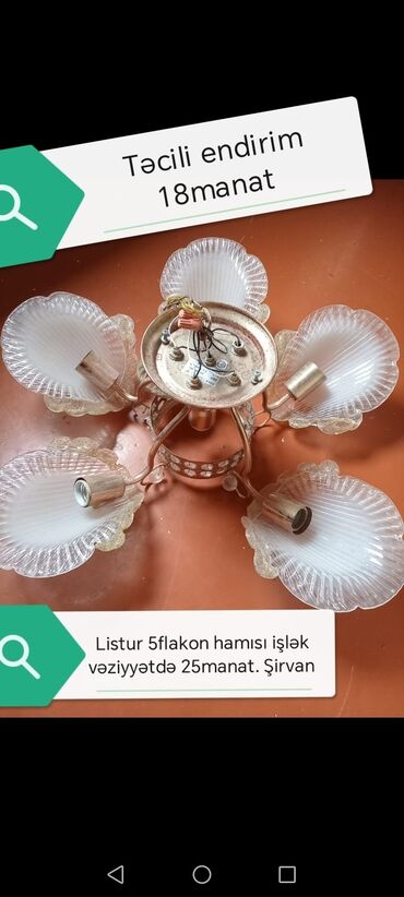 Qida məhsulları: Çılçıraq, 5 lampa, Şüşə