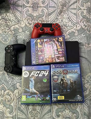 Video oyunlar və konsollar: PS4 slim 1tb Di ustunde ancaq 2disk verilir gta 5 birde fifa 24 Obirsi — 2