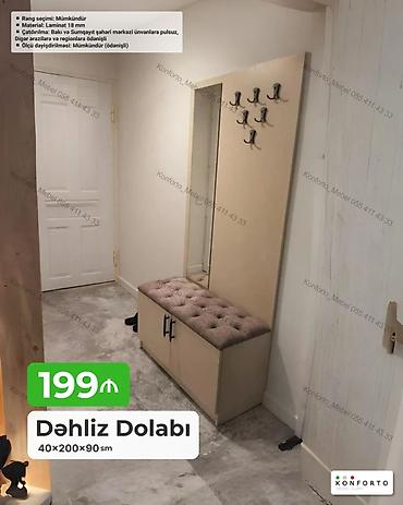 шкаф купе с зеркалом: Dəhliz Dolabı – 40×200×90 sm Xüsusiyyətlər: - Komplekt: böyük güzgü — 1