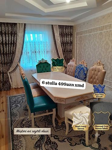 tək stol: Yemək otağı dəsti – 6 stul ilə birlikdə. - Stol: Klassik dizayn, oyma — 1