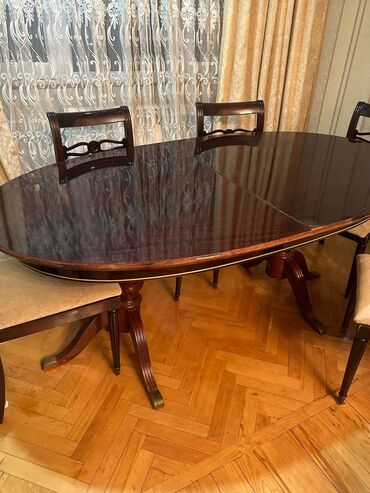 Masa və oturacaq dəstləri: Qonaq otağı üçün, İşlənmiş, Açılan, Oval masa, 6 stul — 6